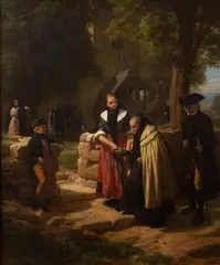 Friedrich Eduard Meyerheim, Przed kościołem, 1850 r., 1850, olej, płótno