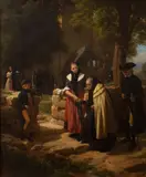 Friedrich Eduard Meyerheim, Przed kościołem, 1850 r., 1850, olej, płótno