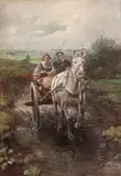 Jan Konarski, Przejażdżka, olej, tektura, 25