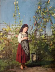 Antoni Kozakiewicz, Dziewczynka z gniazdkiem, ok. 1885 r., 1885, olej, deska mahoniowa
