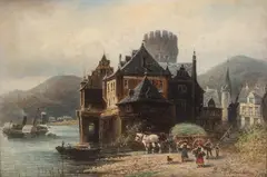 Paul Wilhelm Meyerheim, Pejzaż nad Mozelą, olej, deska