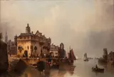 Ludwig Hermann, W miasteczku portowym, 1851 r., 1851, olej, płótno