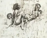Jan Lebensztejn, Scena salonowa, 1973, 1973, litografia, papier