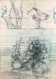 Andrzej M. Bartczak, Podwójna scena ze znakami wodnymi, 1988 r., 1988, monotypia rysowana, tusz, kredka, papier
