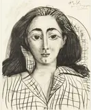 Jacquline, 1958 by Pablo Picasso, 1958, litografia czarno-biała, papier, sold Nov 2021