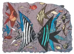Józef Wilkoń, Ryby, 2014, 2014, gwasz, papier unikatowy czerpany