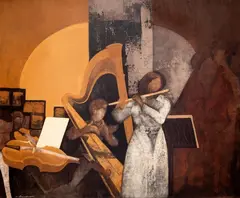 Kazimierz Śramkiewicz, Koncert na flet i harfę I, 1972/81, olej, płótno