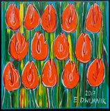 Pomarańczowe tulipany, 2017 by Edward Dwurnik, 2017, olej, akryl, płótno, sold Oct 2021