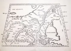 Klaudiusz Ptolemeusz, Tabula VIII Europae, wyd. Johannes Grüninger, wydanie drugie, Strassburg 1525 na verso tekst w języku łacińskim drzeworyt