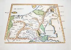 Klaudiusz Ptolemeusz, Europae Tabula Octava Continent, wyd. Gaspar Trechsel, Wiedeń 1541 mapa pochodząca z „Claudii Ptolemaei Alexandrini Geographicae Enarrationis”; na verso tekst w języku łacińskim drzeworyt kolorowany