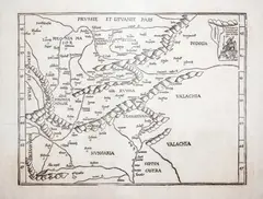 Lorenz Fries, Tabula Moderna Hungariae Poloniae Russiae…, wyd. Johannes Grüninger, Strasburg 1525 na verso tekst w języku łacińskim drzeworyt