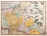 Wacław Grodecki, Poloniae, Lithuaniaeq. Descriptio, wyd. Abraham Ortelius, stan drugi, Amsterdam 1603 mapa pochodząca z „Theatrum Orbis Terrarum”; na verso tekst w języku łacińskim miedzioryt kolorowany
