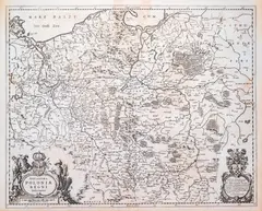 Joannes Janssonius, Novissima Poloniae Regni Descriptio, wyd. Joannes Janssonius, stan pierwszy, Amsterdam 1650 na verso tekst w języku francuskim miedzioryt, 44