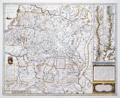 Henricus Hondius, Magni Ducatus Lithuaniae, wyd. Joannes Janssonius, stan drugi, Amsterdam 1649 mapa pochodząca z „Atlas Novus, sive theatrum orbus terrarum”, na verso tekst w języku łacińskim miedzioryt kolorowany w epoce, 43