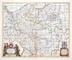 Joannes Janssonius, Novissima Polonia Regni Descriptio, wyd. Joannes Janssonius van Waesbergen, Moses Pitt, stan drugi, Amsterdam 1680-1683 mapa pochodząca z „The English Atlas” miedzioryt kolorowany, 43