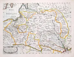 Nicolas Sanson II, Estats de la Couronne de Pologne, wyd. Nicolas Sanson II, stan pierwszy, Paryż 1683 miedzioryt kolorowany liniowo