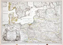 Francois de Lapointe, Les royaumes du Nort où sont principalement les estats de la Couronne de Pologne, wyd. Pierre Duval, stan drugi, Paryż 1667 mapa pochodząca z „Cartes de geographie” miedzioryt kolorowany liniowo