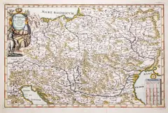 Johann Bencard, Polonia cum Lithuania et circumvinis provinces, wyd. Heinrich Scherer, Monachium 1699 mapa pochodząca z „Atlas Marianus”, 1702 miedzioryt kolorowany, 23