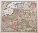 Frederik de Wit, Reipublicae et Status Generalis Poloniae Nova Tabula, wyd. Pieter Mortier, stan jedenasty, Amsterdam 1710 miedzioryt kolorowany w epoce, 48
