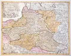 Jan Barend Elwe, La Pologne Divisée en Royaume de Pologne…, wyd. Jan Barend Elwe, stan szósty, Amsterdam 1792 miedzioryt kolorowany w epoce