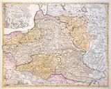 Jan Barend Elwe, La Pologne Divisée en Royaume de Pologne…, wyd. Jan Barend Elwe, stan szósty, Amsterdam 1792 miedzioryt kolorowany w epoce