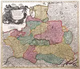 Johann Baptist Homann, Regni Poloniae Magnique Ducatus Lithuaniae…, wyd. Johann Baptist Homann, stan siódmy z pierwszej płyty, Norymberga po 1710 miedzioryt kolorowany, 49