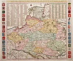 Henri Abraham Châtelain Châtelain, Carte de Pologne…, wyd. Zacharias Châtalain, stan drugi, Amsterdam 1735 mapa pochodząca z „Atlas historique, ou nouvelle introduction à l’histoire” miedzioryt kolorowany, 50