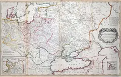John Hoole Henry Overton, A new correct map of Poland, Moscovy, Little Tartary and the Black and Caspian seas, wyd. Henry Overton, John Hoole, Londyn 1730 miedzioryt kolorowany liniowo