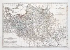 Samuel Dunn, Poland with its Divisions before the late Partition, wyd. Robert Sayer, stan pierwszy, Londyn 1774 mapa pochodząca z „A New Atlas of the Mundane System of Geography…” miedzioryt kolorowany liniowo