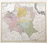 Tobias Mayer, Mappa Geographica Regni Poloniae, wyd. Spadkobiercy Homanna, stan drugi z czwartej płyty, Norymberga 1773 miedzioryt kolorowany w epoce