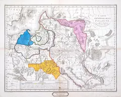 M. Mariaval, Carte generale de la Pologne, wyd. F. Buisson, stan drugi, Paryż 1810 mapa pochodząca z „Historie de Catherinae II” miedzioryt kolorowany