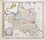 Leonard Janszoon Schenk, Nieuwe Kaart van Poolen, Pruissen en Litthauwen, wyd. Pieter Meijer, Amsterdam 1768 miedzioryt kolorowany w epoce, 19