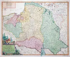 Johann Walch, Charte des Koenigreichs Polen…, wyd. Johannes Walch, stan pierwszy, Augsburg 1793 miedzioryt kolorowany