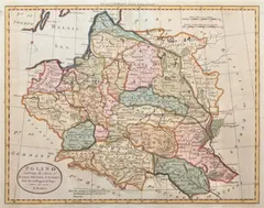 Thomas Bowen, Poland Exhibiting the Claims of Russia, Prussia, & Austria, wyd. W. & J. Stradford, Londyn 1791 mapa pochodząca z „The general history of Europe…” miedzioryt kolorowany