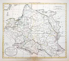 William Guthry, Poland shewing the Claims of Russia, Prussia, & Austria…, wyd. Charles Dilly & George Robinson, Londyn 1792 miedzioryt kolorowany liniowo, 35