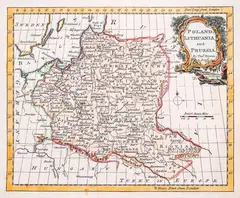 Thomas Bowen, Poland, Lithuania and Prussia, Londyn 1790 miedzioryt kolorowany, 18
