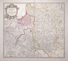 Robert de Vaugondy, Le Royaume de Pologne, wyd. Hyacinthe Langlois, stan trzeci, Paryż 1802 mapa pochodząca z „Nouvelle Atlas Universel…” miedzioryt kolorowany