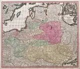 Matthäus Seutter, Poloniae Regnum ut et Magni Ducatus Lithuaniae…, wyd. Matthaus Seutter, stan czwarty, Augsburg 1745 miedzioryt kolorowany, 50