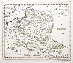 Andrew Bell, Poland Lithuania and Prussia, Londyn 1759 miedzioryt kolorowany liniowo, 18