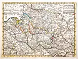 Jacob Keyser, T'koninkryk Polen, wyd. N. T. Gravius, Amsterdam 1770 mapa pochodząca z ”Nieuwe Natuur - Geschieden en Handelkundige Zak …” miedzioryt kolorowany liniowo