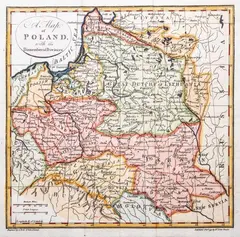 Samuel John Neele, A Map of Poland with its Dismembered Provinces, wyd. John Trusler, Londyn 1792 miedzioryt kolorowany, 18