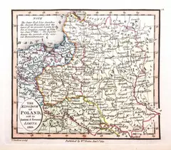 D. Henwood, The Kingdom of Poland with its ancient and present limits, wyd. William Faden, stan pierwszy, Londyn 1819 mapa pochodząca z „Atlas minimus universalis” miedzioryt kolorowany, 11