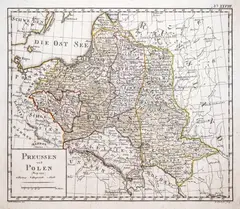 Daniel Friedrich Sotzmann, Preussen und Polen, wyd. Daniel Friedrich Sotzmann, Berlin 1796 mapa pochodząca z „Zweite Sammlung von Landkarten für Schulen” miedzioryt kolorowany w epoce