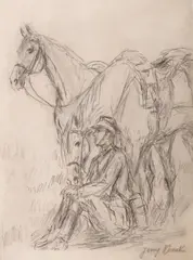 Jerzy Kossak, Odpoczywający ułan, ołówek, papier