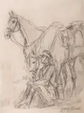 Jerzy Kossak, Odpoczywający ułan, ołówek, papier