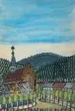 Miasteczko by Nikifor Krynicki, akwarela, papier, 22, sold Oct 2021