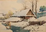 Stanisław Gibiński, Nad rzeką, akwarela, papier, 34