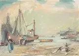 Port by Marian Mokwa, olej, płótno, sold Oct 2021