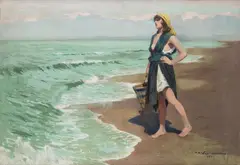 Feliks Michał Wygrzywalski, Dziewczyna oczekująca na rybaka, 1922 r., 1922, olej, płótno
