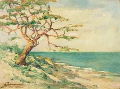 Leopold Jarmuszewski, Pejzaż nadmorski - Hel, 1924 r., 1924, olej, tektura, 24